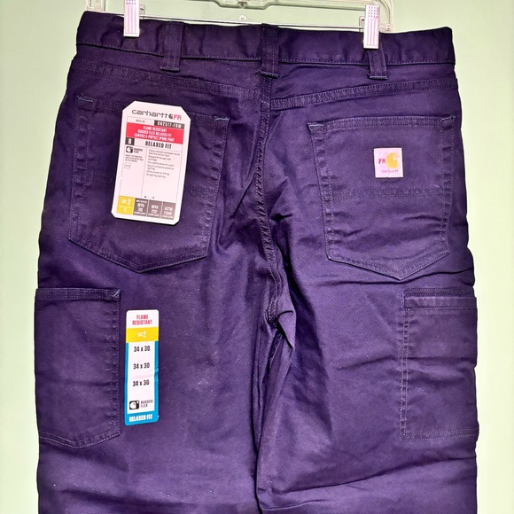 NWT Men’s Carhartt Navy Blue Relaxed Fit Flame Resistant Work Pant Size 34x30 - Picture 7 of 10